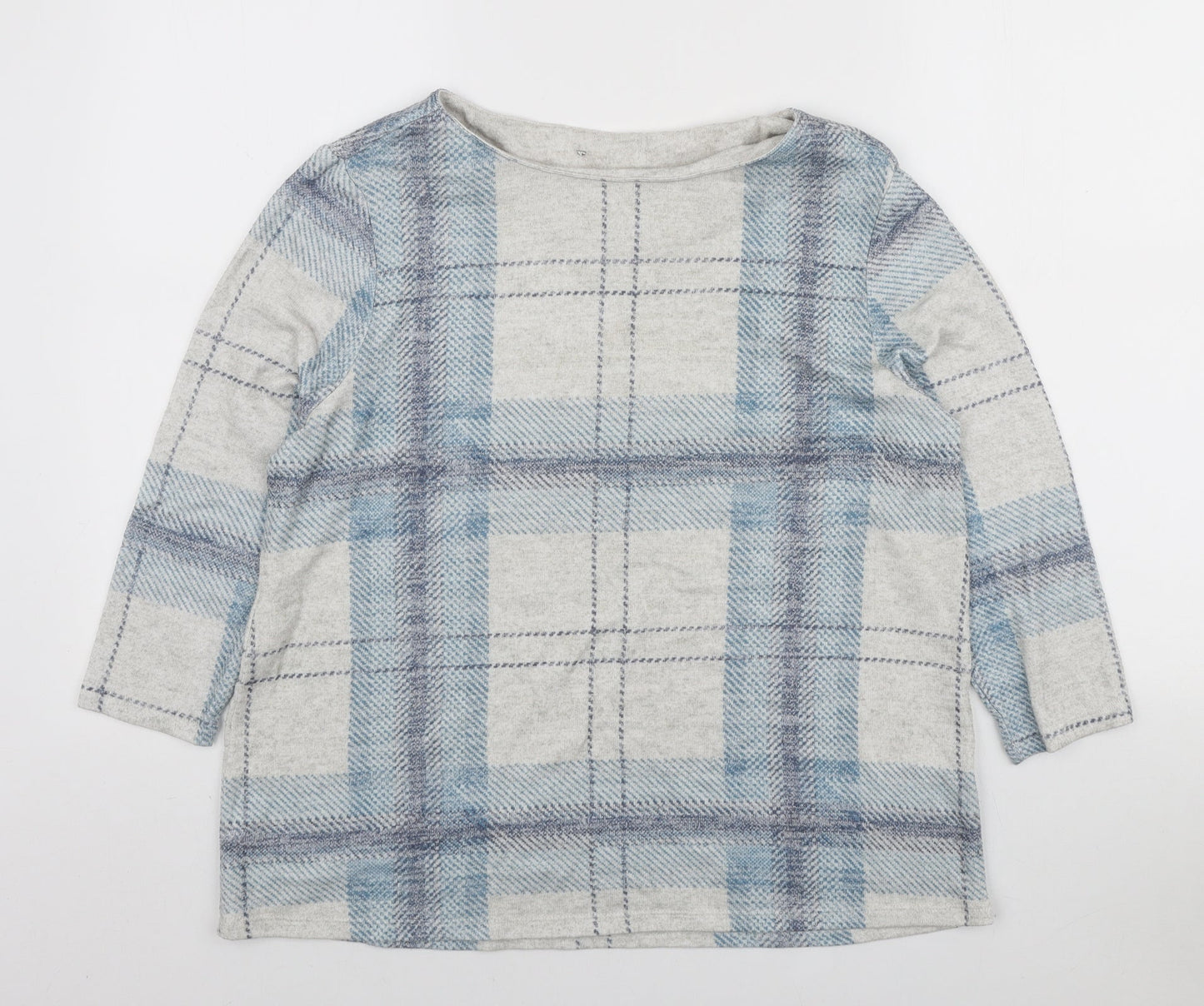 Preworn Womens Blue Plaid Polyester Pullover Sweatshirt Size 14 Pullover