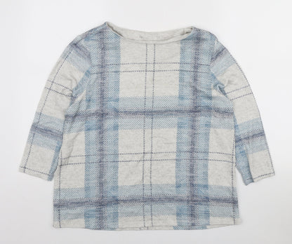 Preworn Womens Blue Plaid Polyester Pullover Sweatshirt Size 14 Pullover