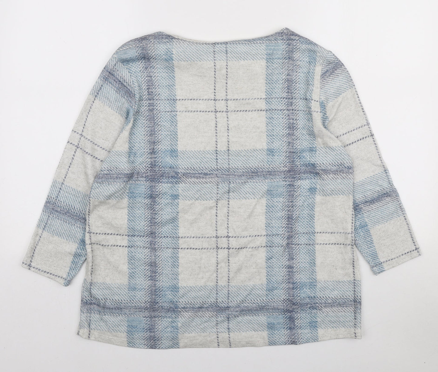 Preworn Womens Blue Plaid Polyester Pullover Sweatshirt Size 14 Pullover