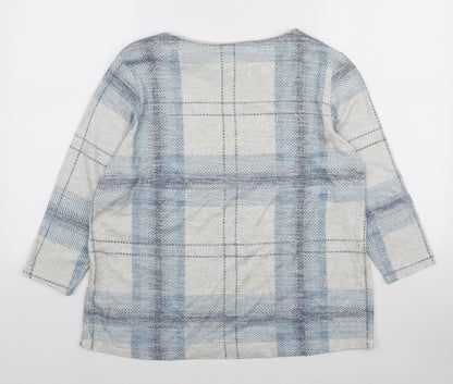 Preworn Womens Blue Plaid Polyester Pullover Sweatshirt Size 14 Pullover