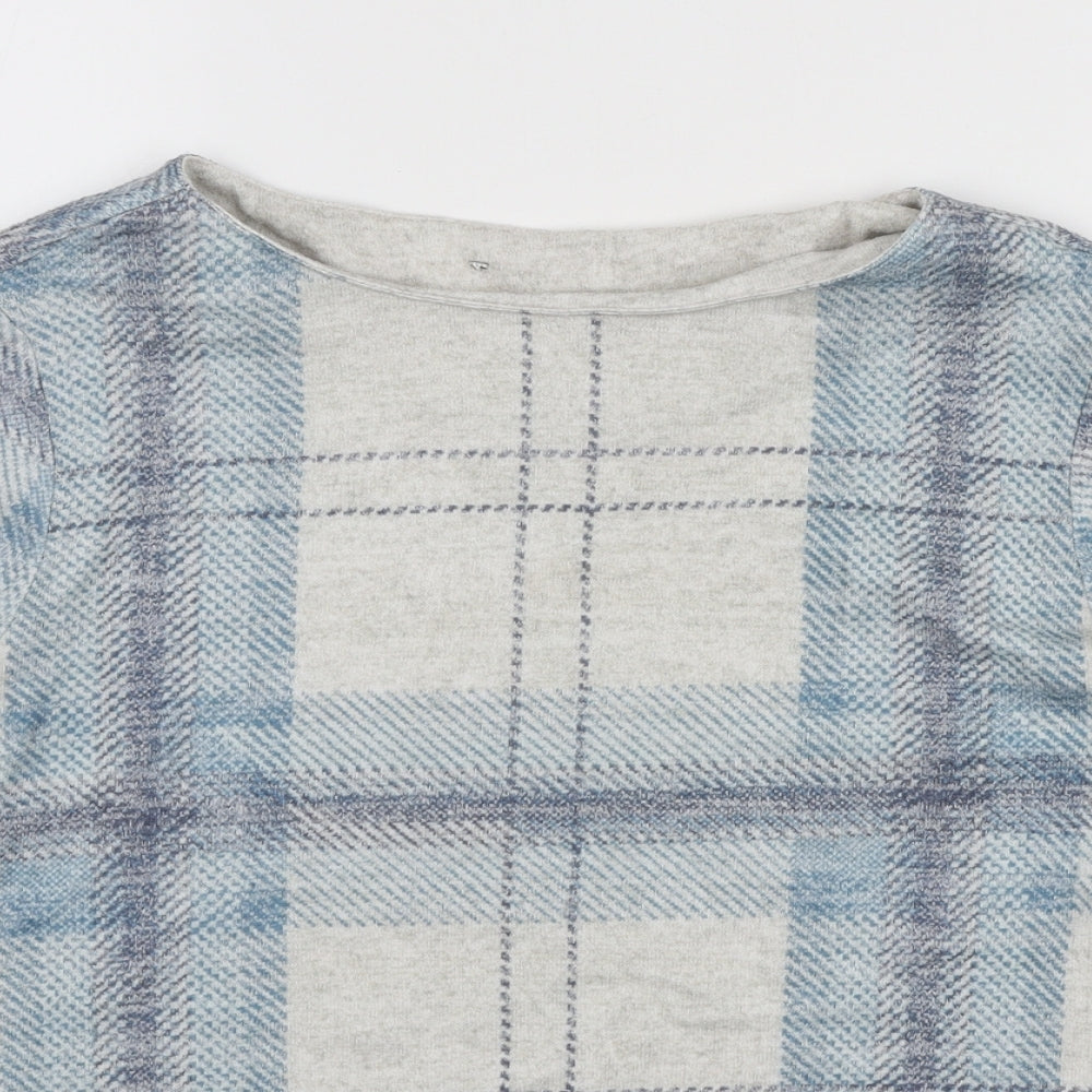 Preworn Womens Blue Plaid Polyester Pullover Sweatshirt Size 14 Pullover