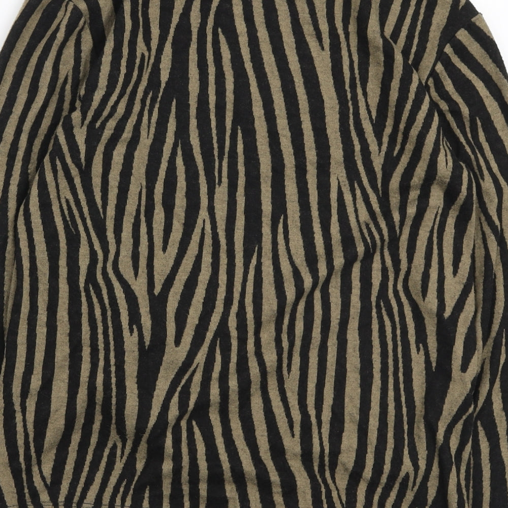 F&F Womens Brown Boat Neck Animal Print Polyester Pullover Jumper Size 12 - Knot Side Detail