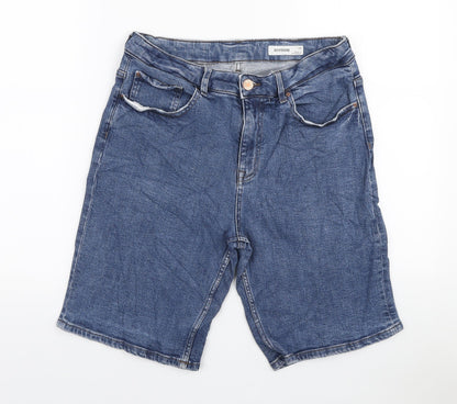 Marks and Spencer Womens Blue Cotton Boyfriend Shorts Size 12 L9 in Regular Zip