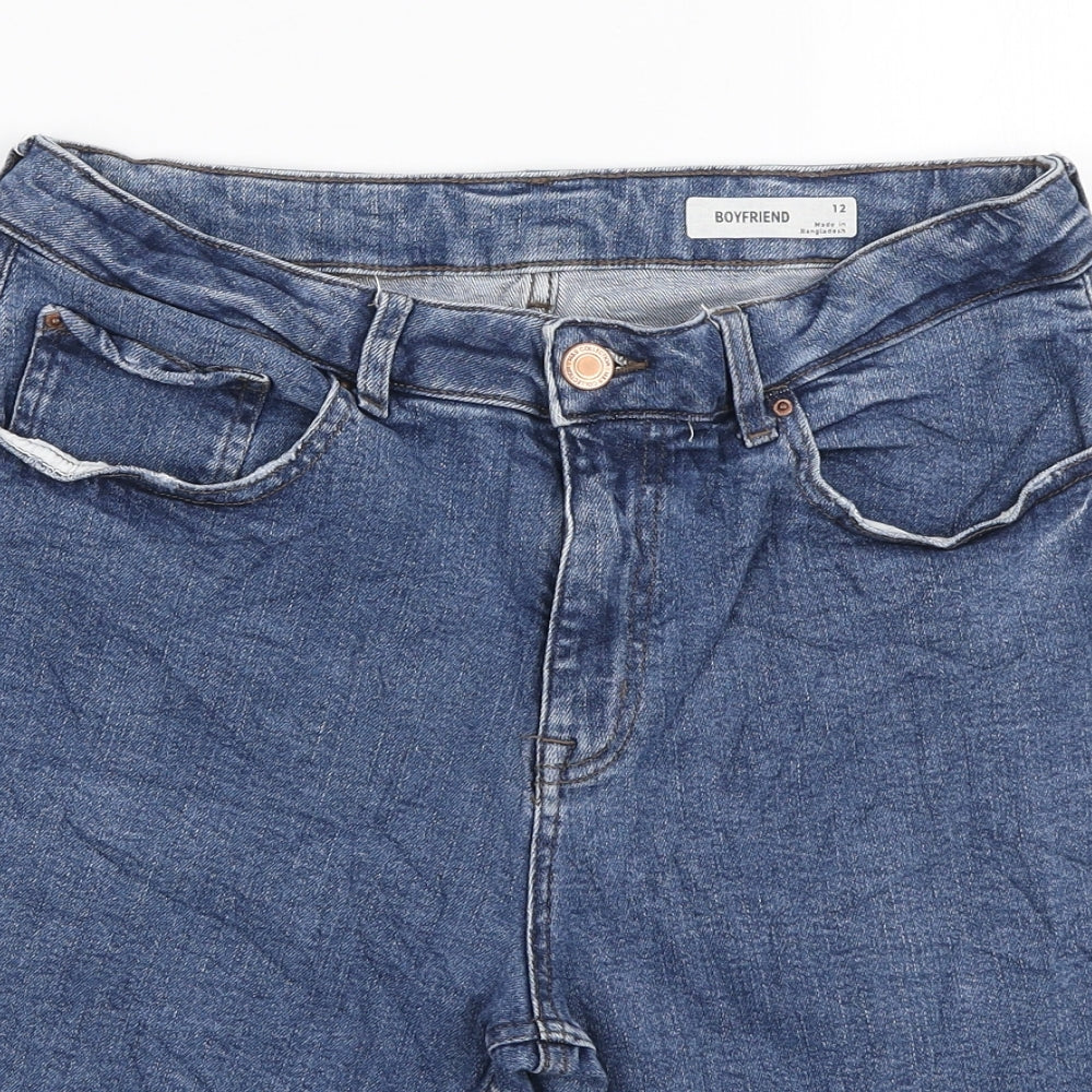 Marks and Spencer Womens Blue Cotton Boyfriend Shorts Size 12 L9 in Regular Zip