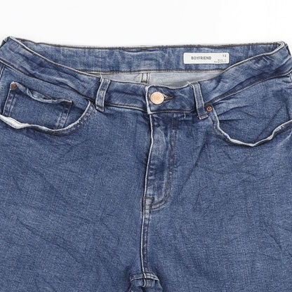Marks and Spencer Womens Blue Cotton Boyfriend Shorts Size 12 L9 in Regular Zip