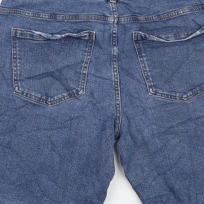 Marks and Spencer Womens Blue Cotton Boyfriend Shorts Size 12 L9 in Regular Zip