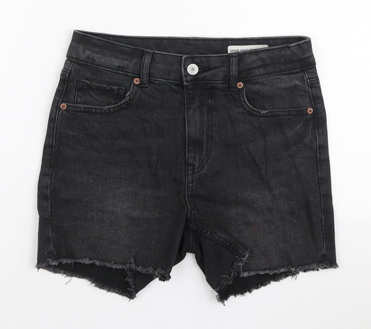 Marks and Spencer Womens Black Cotton Bermuda Shorts Size 6 L3 in Regular Zip