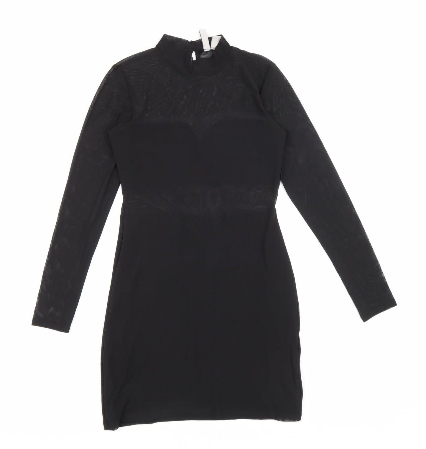 H&M Womens Black Polyester Bodycon Size S High Neck Button