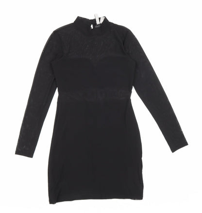 H&M Womens Black Polyester Bodycon Size S High Neck Button
