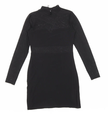 H&M Womens Black Polyester Bodycon Size S High Neck Button