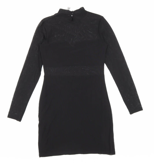 H&M Womens Black Polyester Bodycon Size S High Neck Button