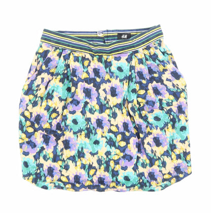 H&M Womens Multicoloured Floral Cotton Bandage Skirt Size 8 Zip