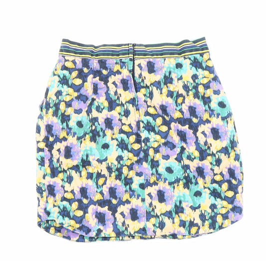H&M Womens Multicoloured Floral Cotton Bandage Skirt Size 8 Zip