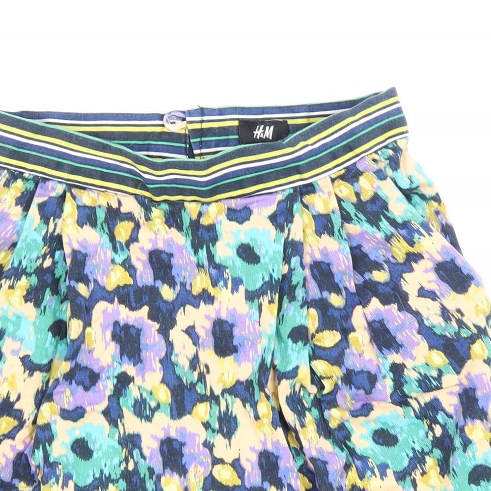 H&M Womens Multicoloured Floral Cotton Bandage Skirt Size 8 Zip
