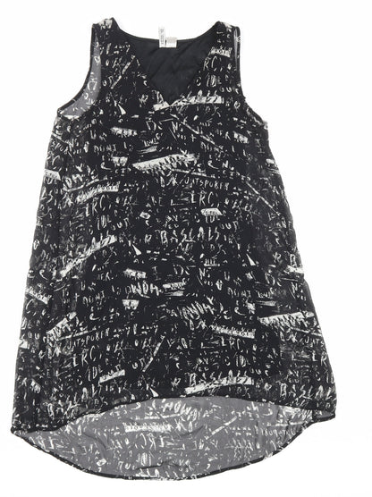 H&M Womens Black Geometric Polyester Tank Dress Size 10 V-Neck Pullover
