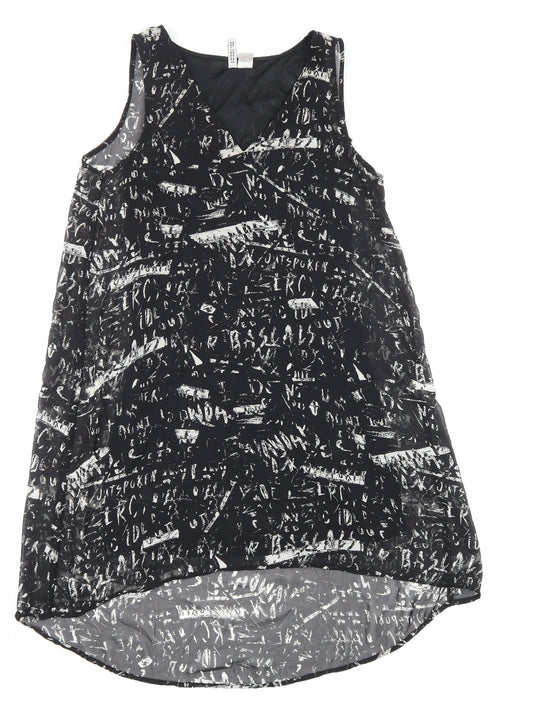 H&M Womens Black Geometric Polyester Tank Dress Size 10 V-Neck Pullover