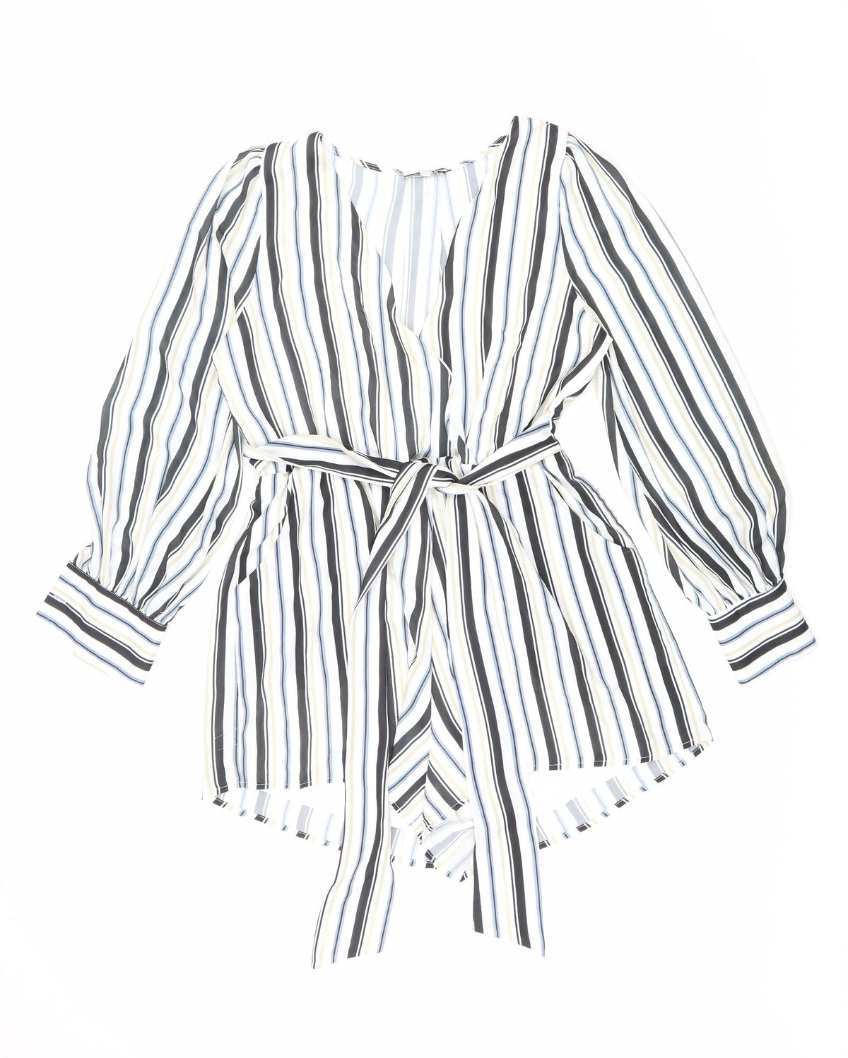 Fashion Nova Womens White Striped Polyester Playsuit One-Piece Size L Pullover