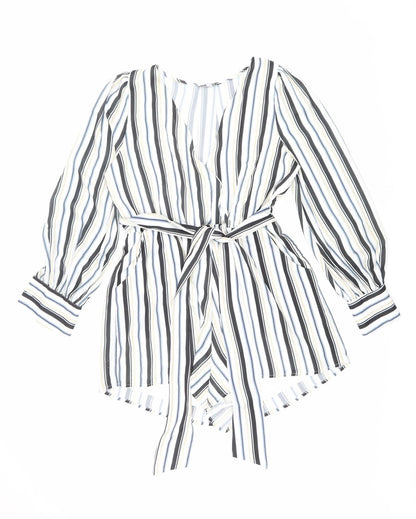 Fashion Nova Womens White Striped Polyester Playsuit One-Piece Size L Pullover