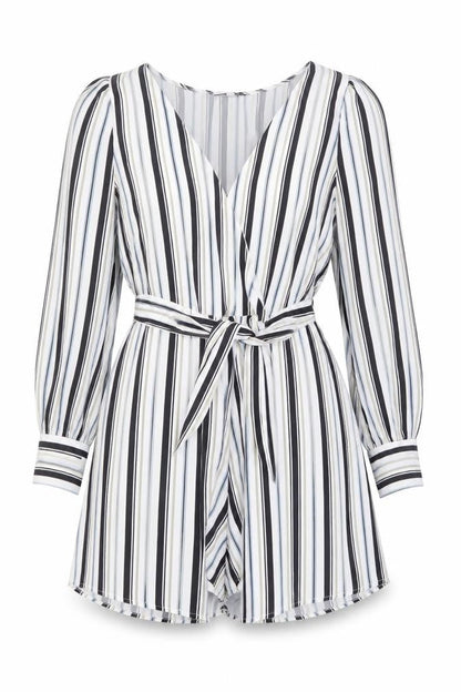 Fashion Nova Womens White Striped Polyester Playsuit One-Piece Size L Pullover