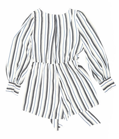Fashion Nova Womens White Striped Polyester Playsuit One-Piece Size L Pullover