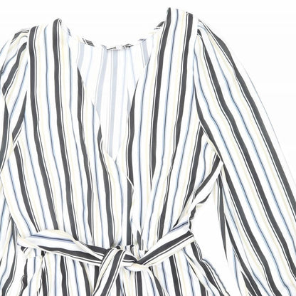 Fashion Nova Womens White Striped Polyester Playsuit One-Piece Size L Pullover