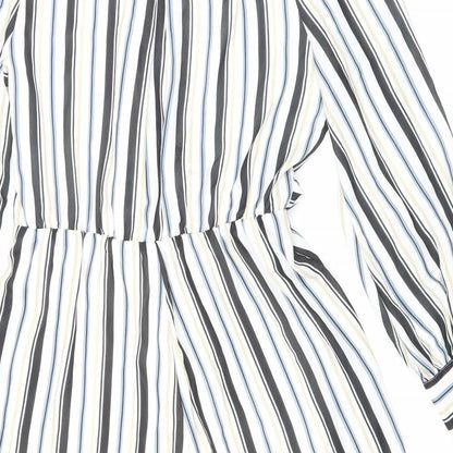 Fashion Nova Womens White Striped Polyester Playsuit One-Piece Size L Pullover