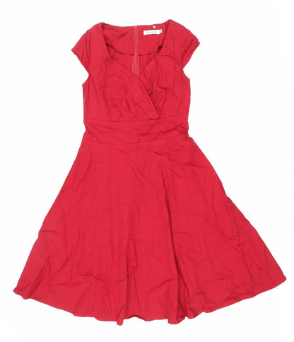 Bbonlinedress Womens Red Cotton Fit & Flare Size M V-Neck Zip