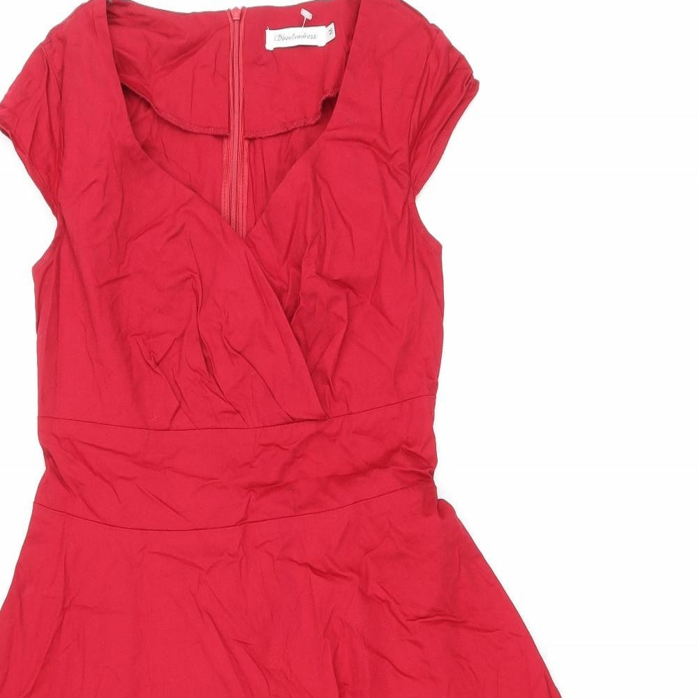 Bbonlinedress Womens Red Cotton Fit & Flare Size M V-Neck Zip