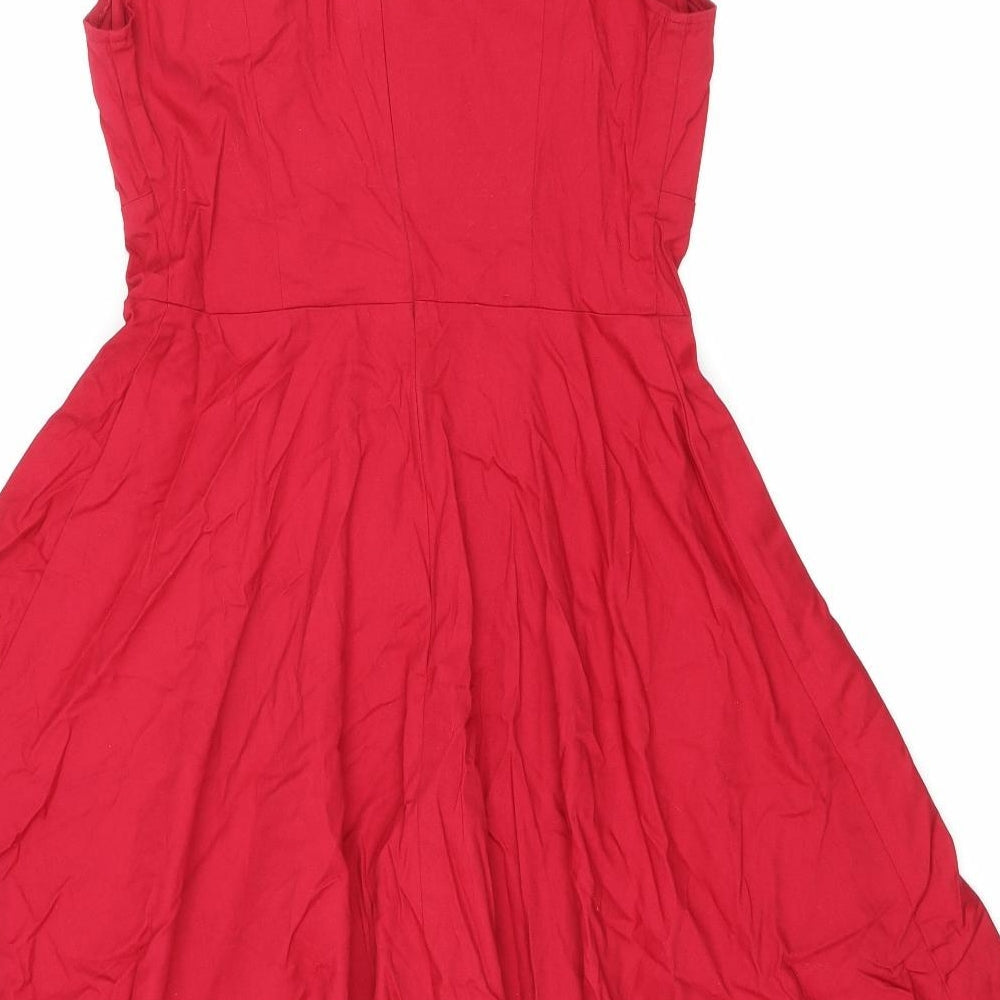 Bbonlinedress Womens Red Cotton Fit & Flare Size M V-Neck Zip
