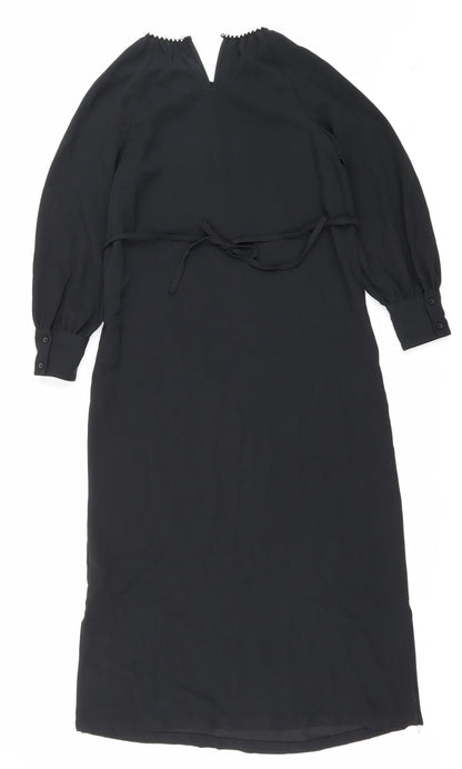 Marks and Spencer Womens Black Polyester Shift Size 8 Round Neck Button