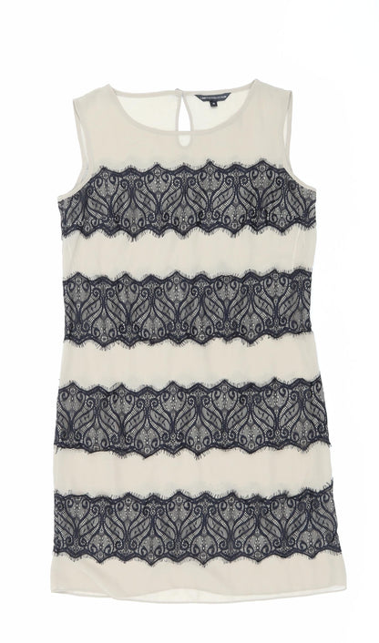 Marks and Spencer Womens Beige Polyester Tank Dress Size 10 Boat Neck Button - Lace Detail