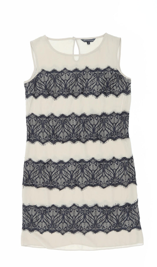 Marks and Spencer Womens Beige Polyester Tank Dress Size 10 Boat Neck Button - Lace Detail