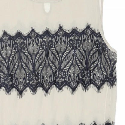 Marks and Spencer Womens Beige Polyester Tank Dress Size 10 Boat Neck Button - Lace Detail