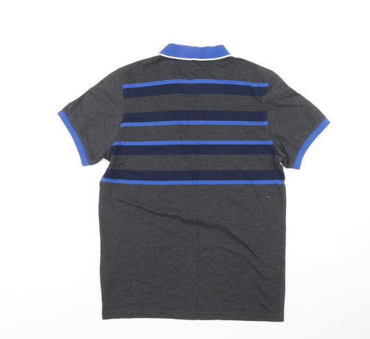 FORAY Mens Grey Striped Cotton Polo Size M Collared Button