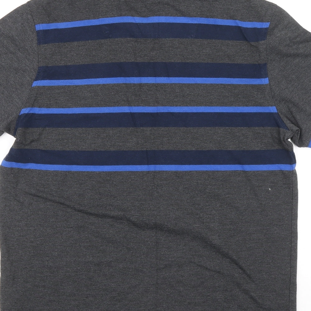 FORAY Mens Grey Striped Cotton Polo Size M Collared Button