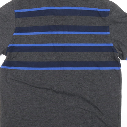 FORAY Mens Grey Striped Cotton Polo Size M Collared Button