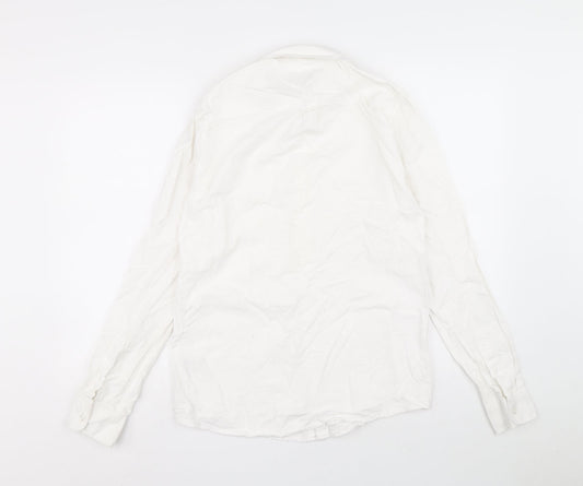 Primark Mens Silver Cotton Button-Up Size M Collared Button