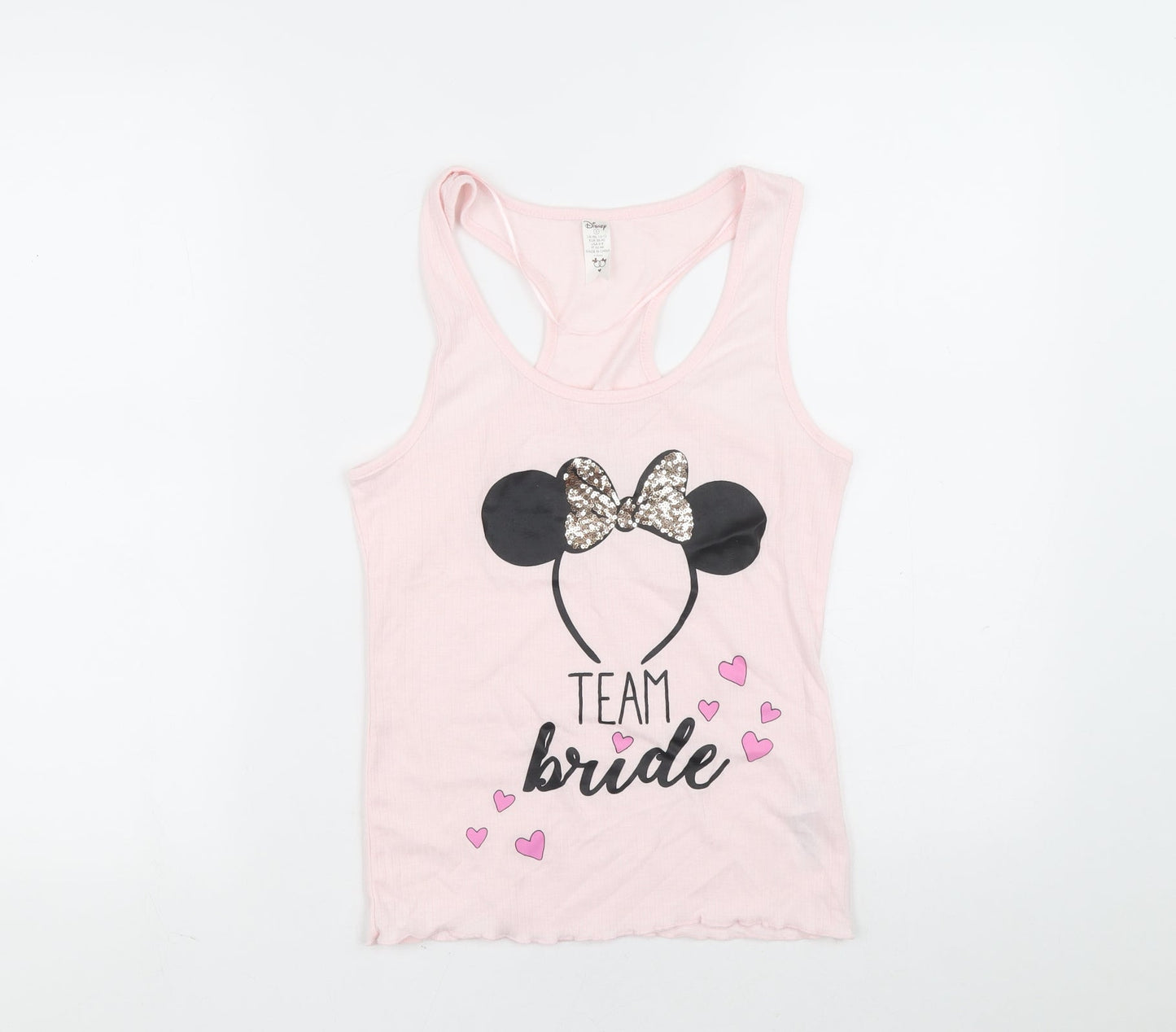 Disney Girls Pink Polyester Basic Tank Size 10-11 Years Scoop Neck Pullover - Team bride