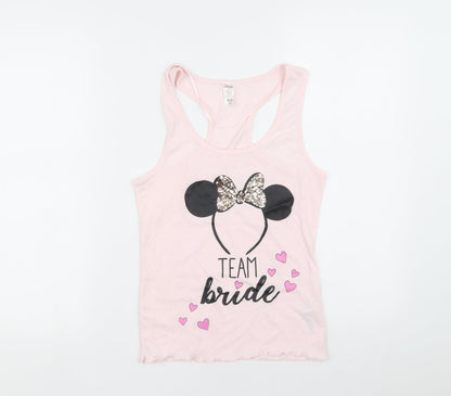 Disney Girls Pink Polyester Basic Tank Size 10-11 Years Scoop Neck Pullover - Team bride