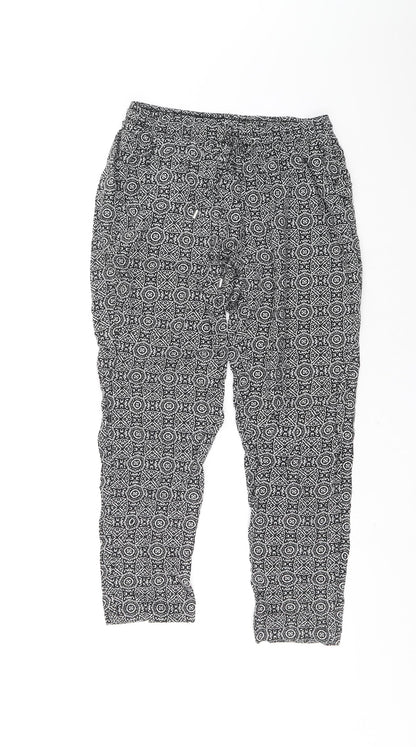 New Look Womens Black Geometric Viscose Bloomer Trousers Size 10 L25.5 in Regular Drawstring