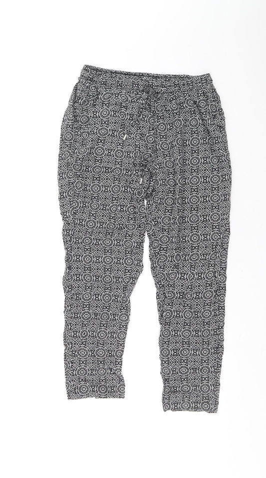 New Look Womens Black Geometric Viscose Bloomer Trousers Size 10 L25.5 in Regular Drawstring