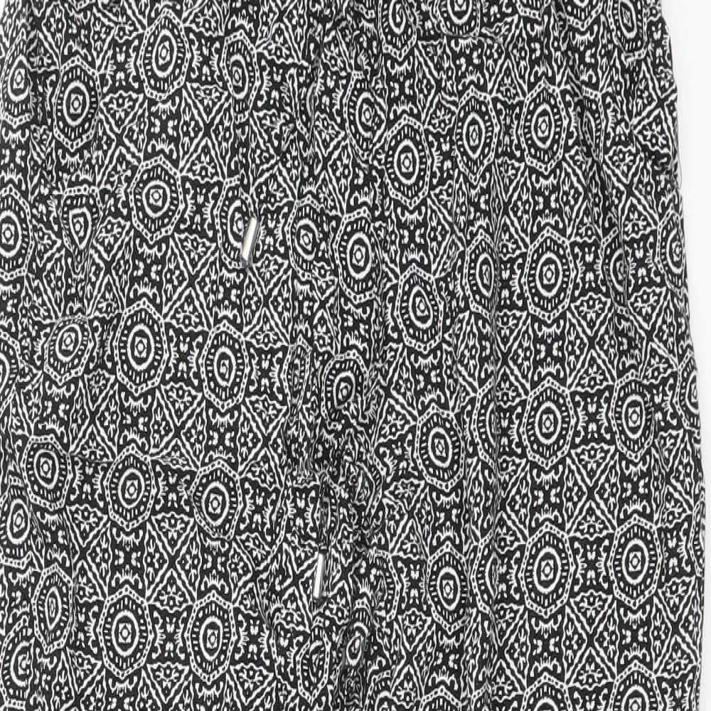 New Look Womens Black Geometric Viscose Bloomer Trousers Size 10 L25.5 in Regular Drawstring