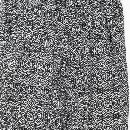 New Look Womens Black Geometric Viscose Bloomer Trousers Size 10 L25.5 in Regular Drawstring