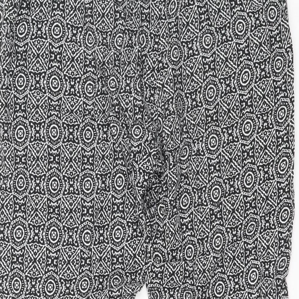 New Look Womens Black Geometric Viscose Bloomer Trousers Size 10 L25.5 in Regular Drawstring