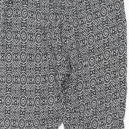 New Look Womens Black Geometric Viscose Bloomer Trousers Size 10 L25.5 in Regular Drawstring