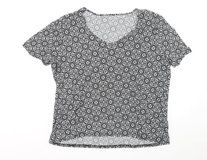 Bonmarché Womens Black Geometric Polyester Basic Blouse Size L V-Neck