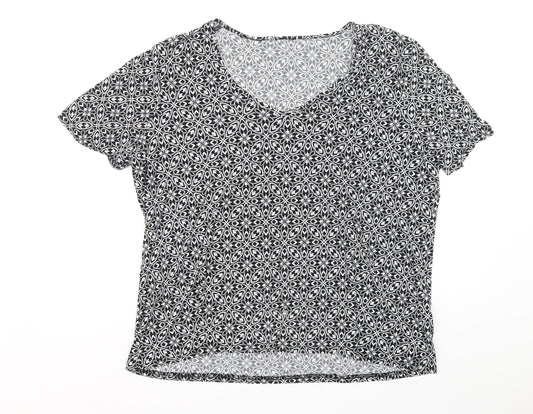 Bonmarché Womens Black Geometric Polyester Basic Blouse Size L V-Neck