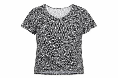 Bonmarché Womens Black Geometric Polyester Basic Blouse Size L V-Neck