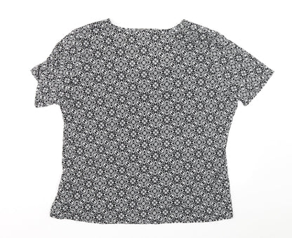 Bonmarché Womens Black Geometric Polyester Basic Blouse Size L V-Neck