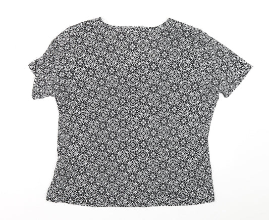 Bonmarché Womens Black Geometric Polyester Basic Blouse Size L V-Neck